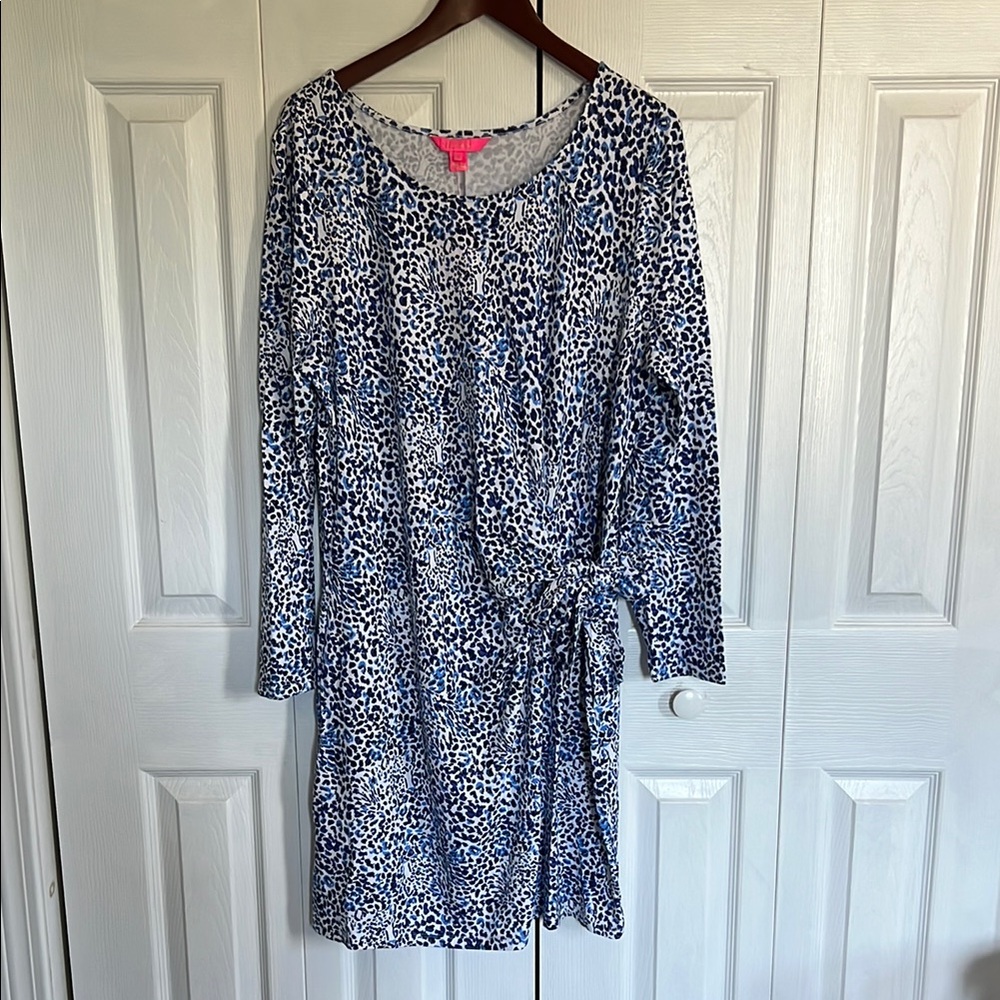 Lilly Pulitzer Blue and White Long Sleeve Wrap Dress